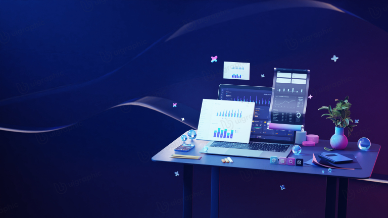 Marketing - Data analysis - Work Station 3D Illustration for landing page