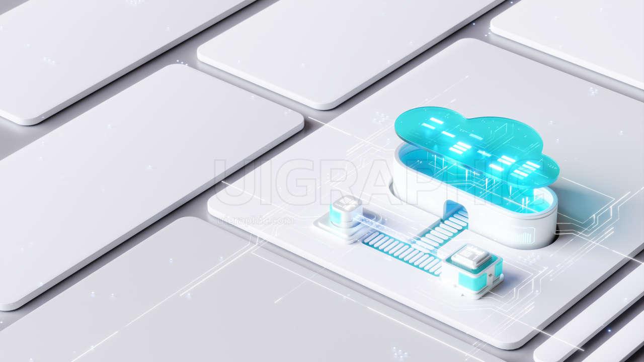 Cloud Server and Security Scanning 3D Illustration for landing page