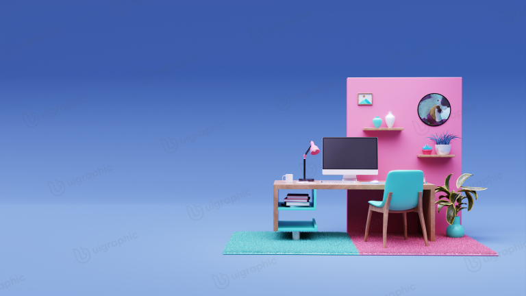 Office Setup 3D Illustration for landing page