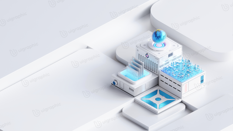 High-tech Data Processing 3D Illustration for landing page