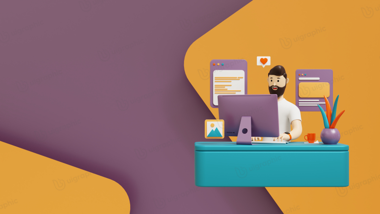 Freelancing - Workstation 3D Illustration for landing page