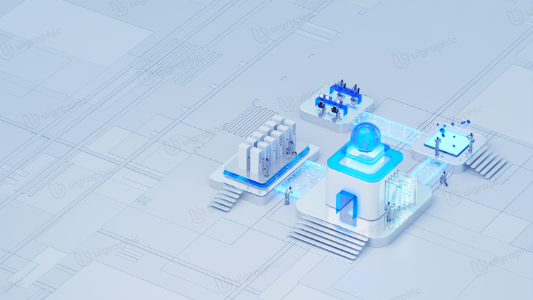 Cloud Technology - Data Processing 3D Illustration for landing page